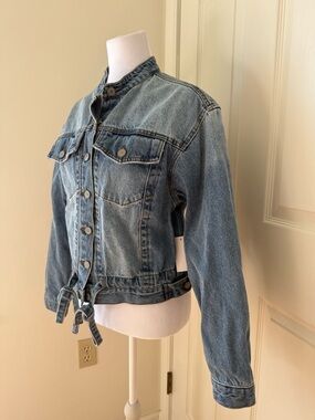 Habitual Denim Jacket Small NWT Cinched Waist Tie Crop Blue Jean Jacket